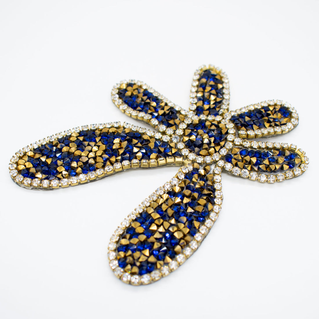 Royal & Gold Diamante Flower Iron-on Motif 9.5CM x 7.5CM
