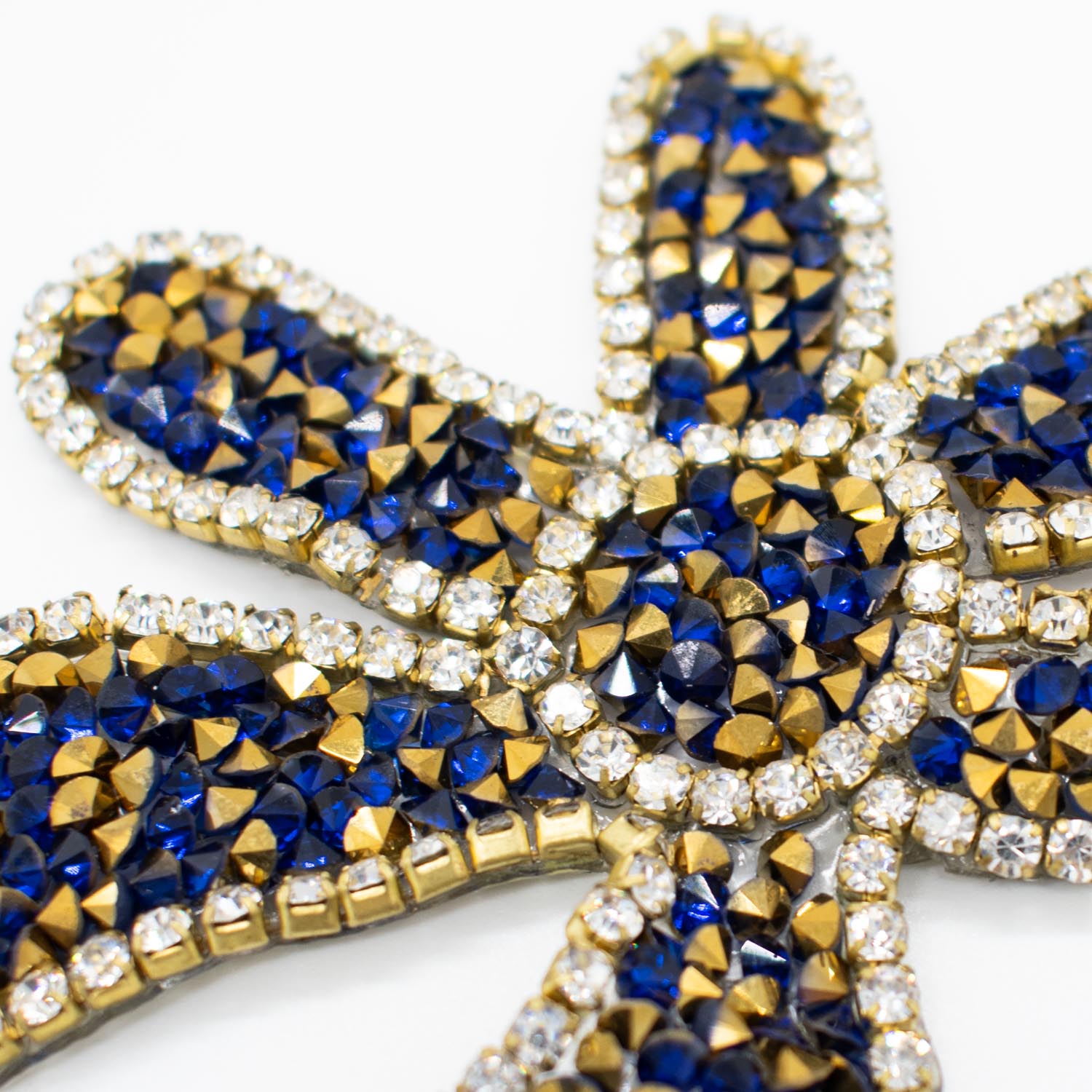 Royal & Gold Diamante Flower Iron-on Motif 9.5CM x 7.5CM