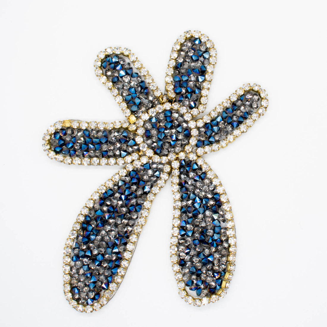 Blue & Silver Diamante Flower Iron-on Motif Design-MOT-AA03 9.5CM x 7.5CM