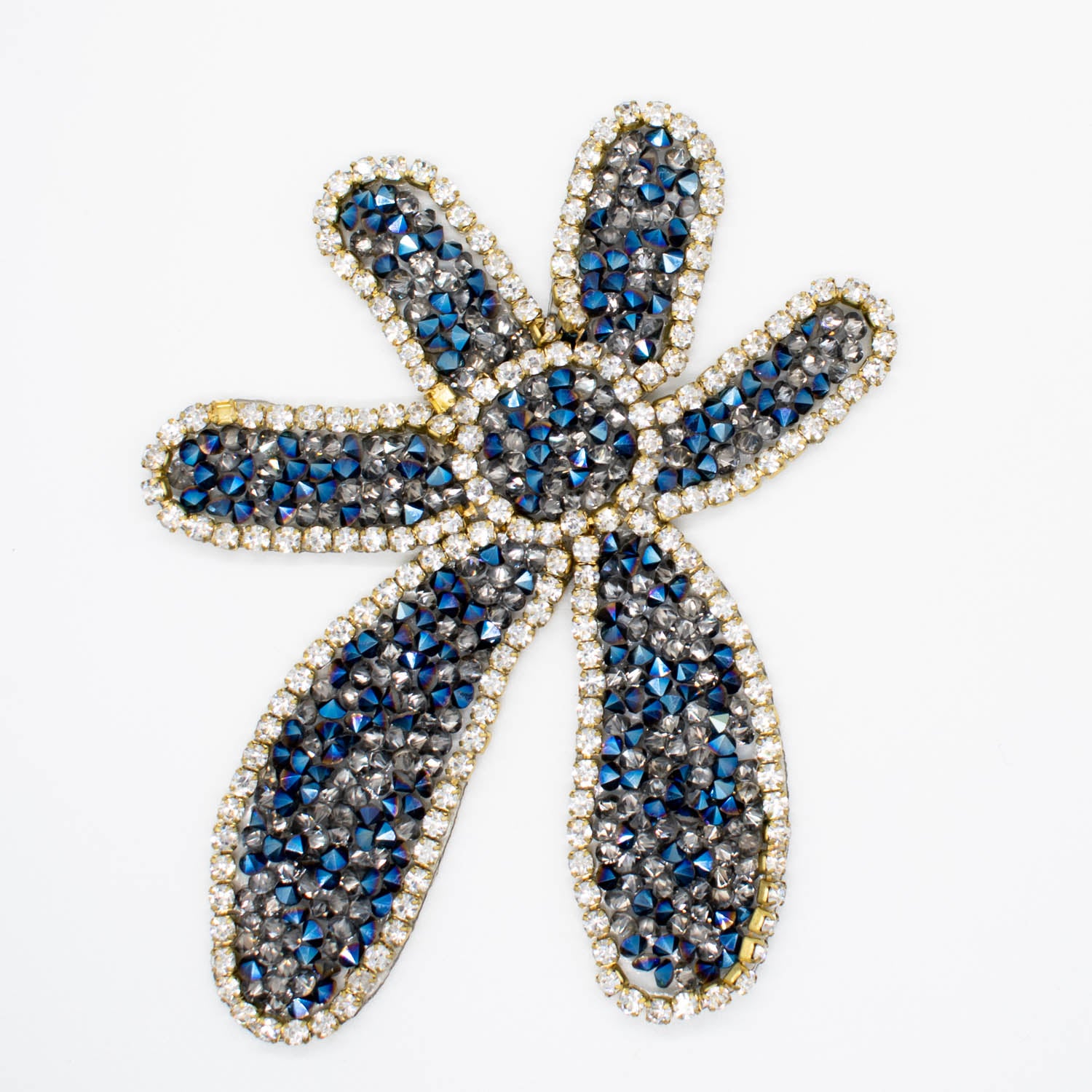 Blue & Silver Diamante Flower Iron-on Motif Design-MOT-AA03 9.5CM x 7.5CM