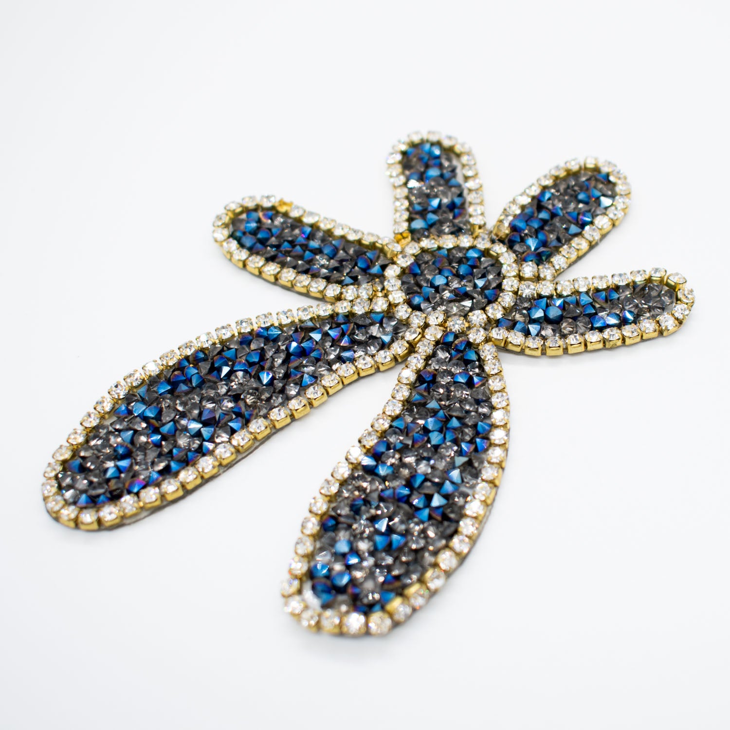 Blue & Silver Diamante Flower Iron-on Motif Design-MOT-AA03 9.5CM x 7.5CM