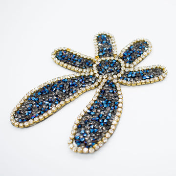 Blue & Silver Diamante Flower Iron-on Motif Design-MOT-AA03 9.5CM x 7.5CM