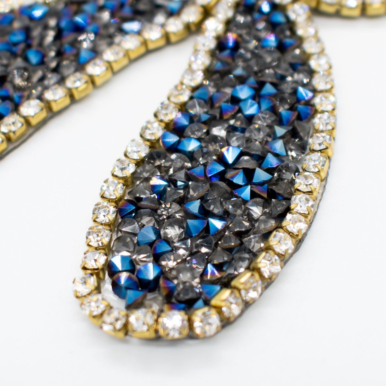 Blue & Silver Diamante Flower Iron-on Motif Design-MOT-AA03 9.5CM x 7.5CM