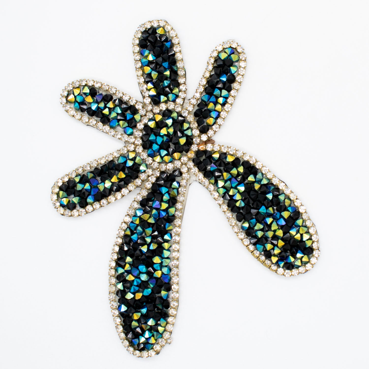 Gold & Teal Diamante Flower Iron-on Motif Design-MOT-AA03 9.5CM x 7.5CM