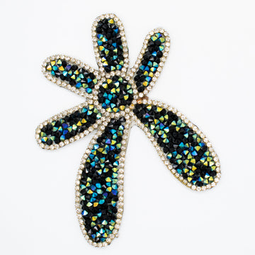 Gold & Teal Diamante Flower Iron-on Motif Design-MOT-AA03 9.5CM x 7.5CM