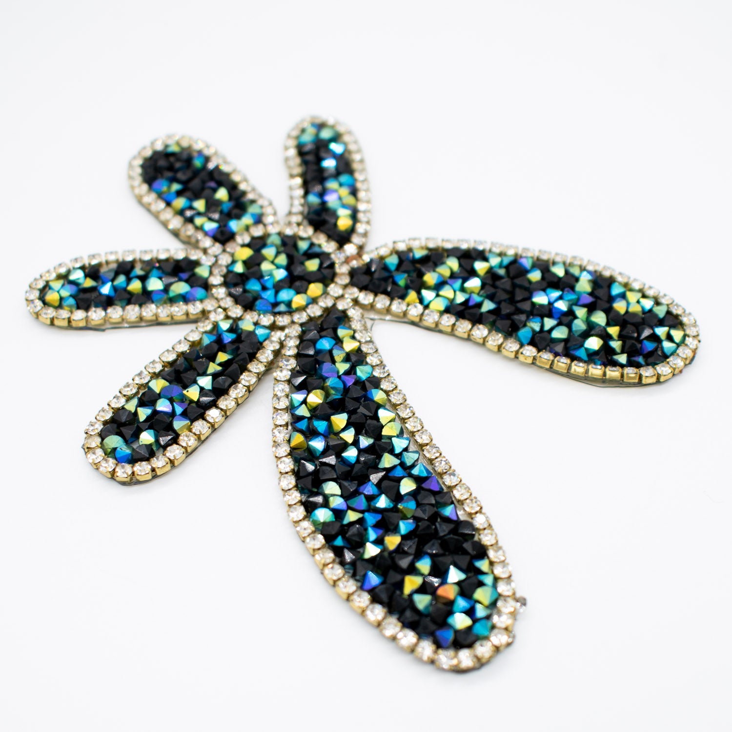 Gold & Teal Diamante Flower Iron-on Motif Design-MOT-AA03 9.5CM x 7.5CM