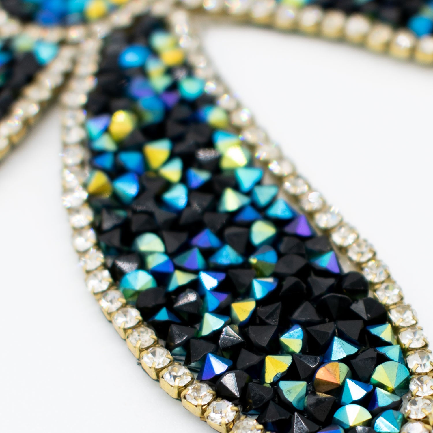 Gold & Teal Diamante Flower Iron-on Motif Design-MOT-AA03 9.5CM x 7.5CM