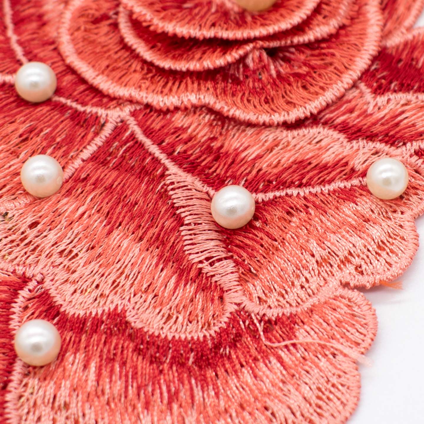 Coral Flower & Pearl Embroidered Applique Motif Design-I-44