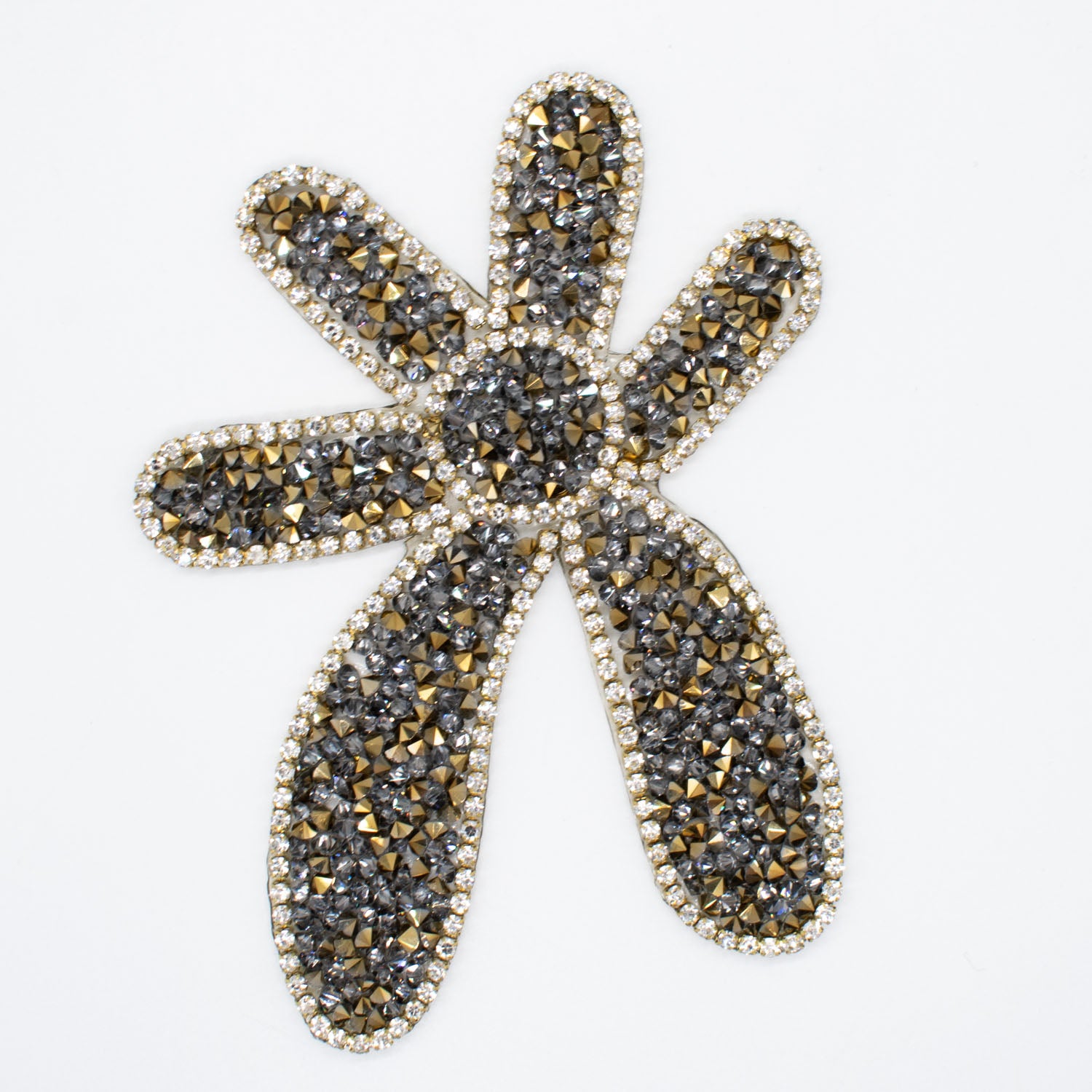 Gold & Silver Diamante Flower Iron-on Motif Design-MOT-AA03 9.5CM x 7.5CM