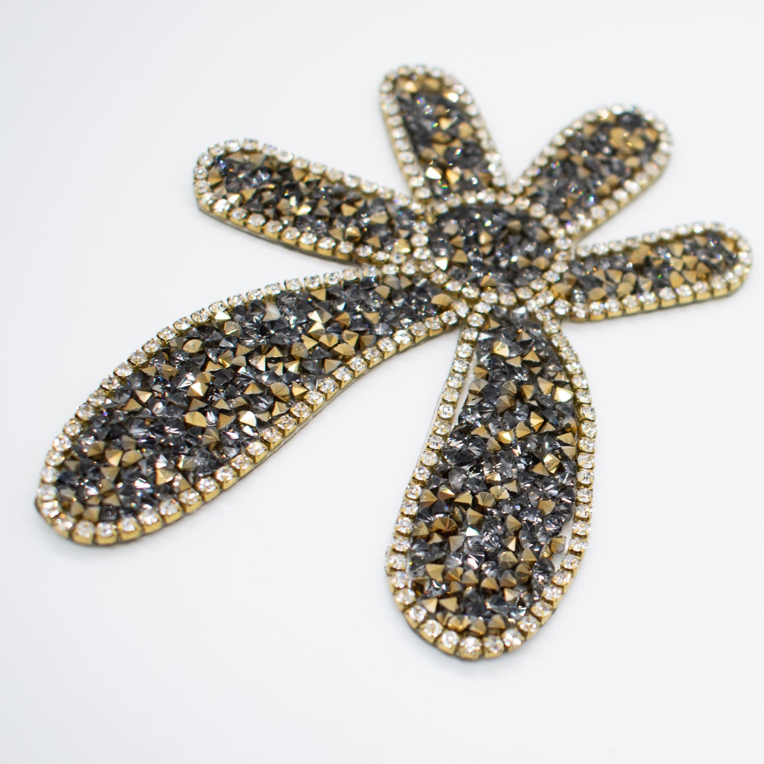 Gold & Silver Diamante Flower Iron-on Motif Design-MOT-AA03 9.5CM x 7.5CM