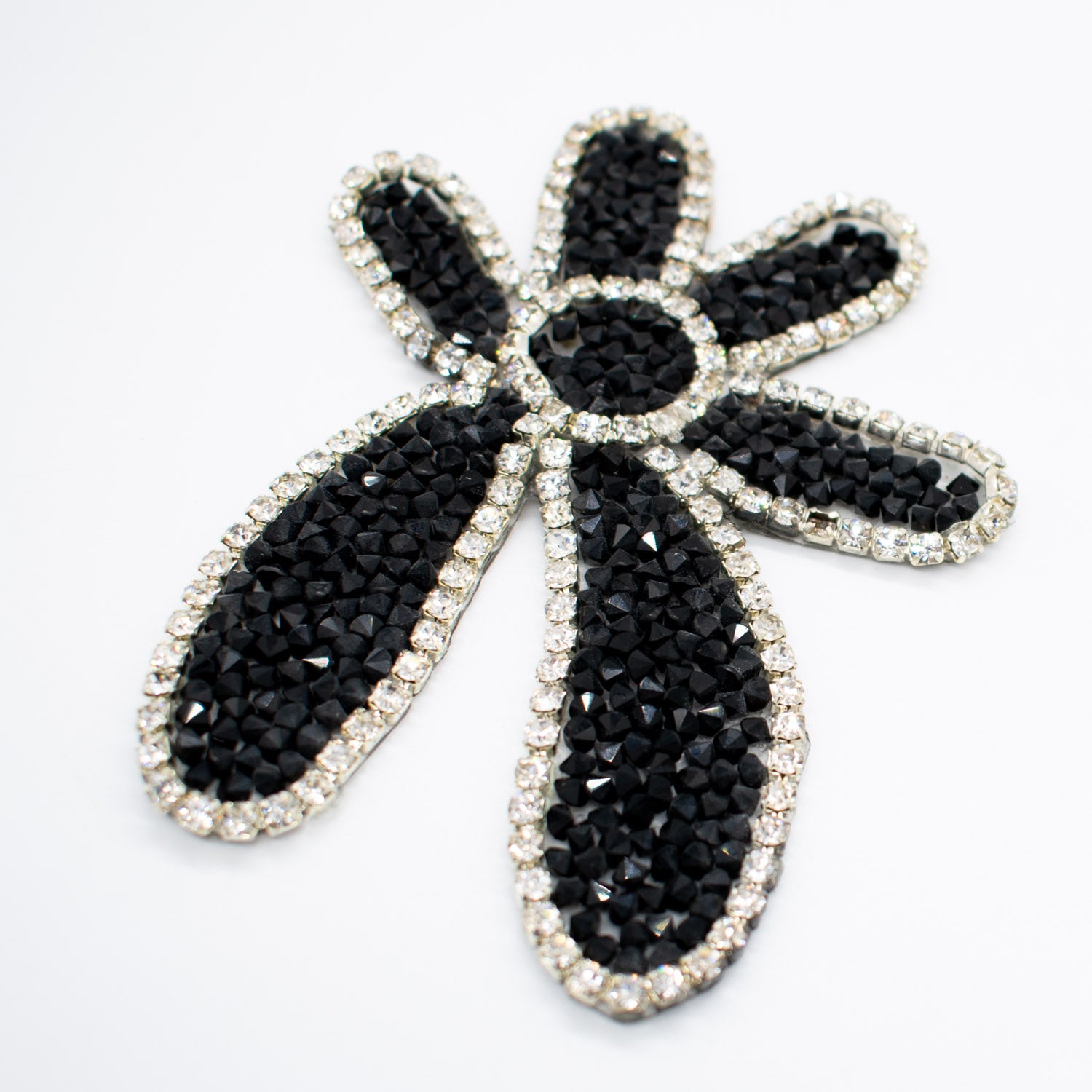 Black Diamante Flower Iron-on Motif Design-MOT-AA03 9.5CM x 7.5CM