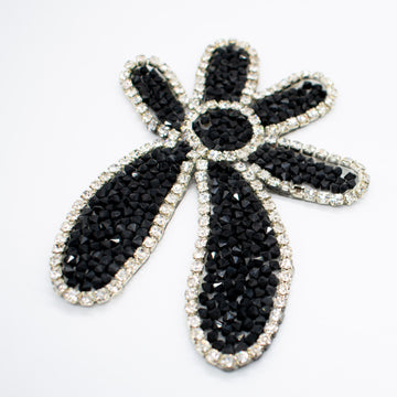 Black Diamante Flower Iron-on Motif Design-MOT-AA03 9.5CM x 7.5CM