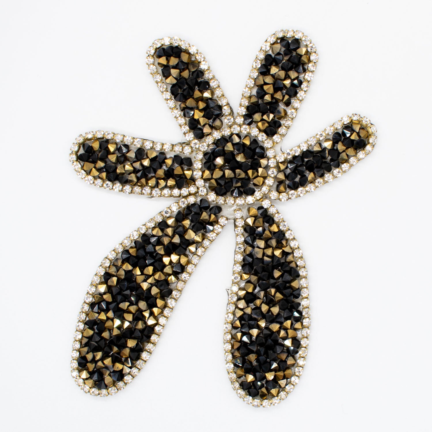 Black & Gold Diamante Flower Iron-on Motif Design-MOT-AA03 9.5CM x 7.5CM