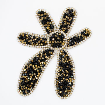 Black & Gold Diamante Flower Iron-on Motif Design-MOT-AA03 9.5CM x 7.5CM