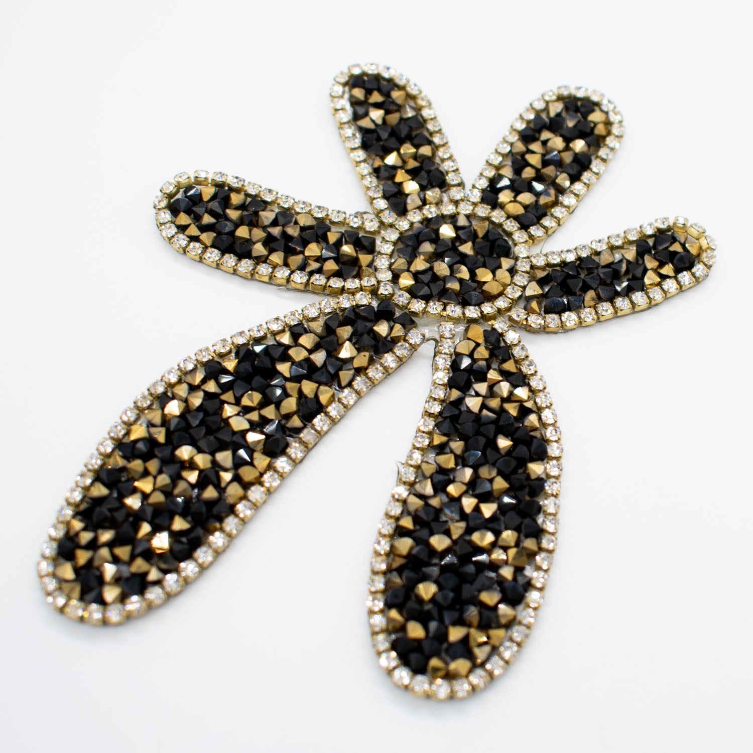 Black & Gold Diamante Flower Iron-on Motif Design-MOT-AA03 9.5CM x 7.5CM