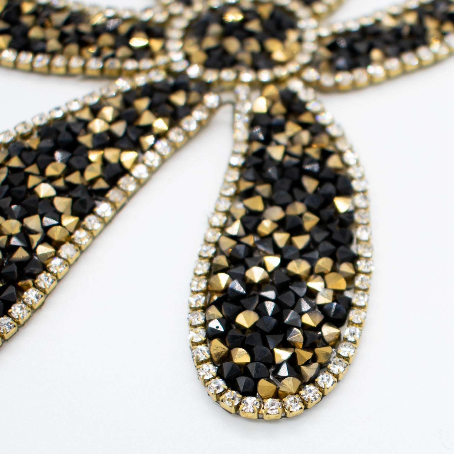 Black & Gold Diamante Flower Iron-on Motif Design-MOT-AA03 9.5CM x 7.5CM