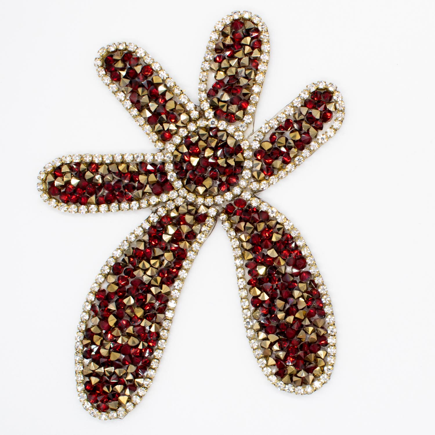 Red & Gold Diamante Flower Iron-on Motif Design-MOT-AA03 9.5CM x 7.5CM