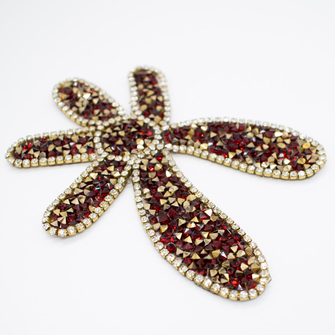Red & Gold Diamante Flower Iron-on Motif Design-MOT-AA03 9.5CM x 7.5CM