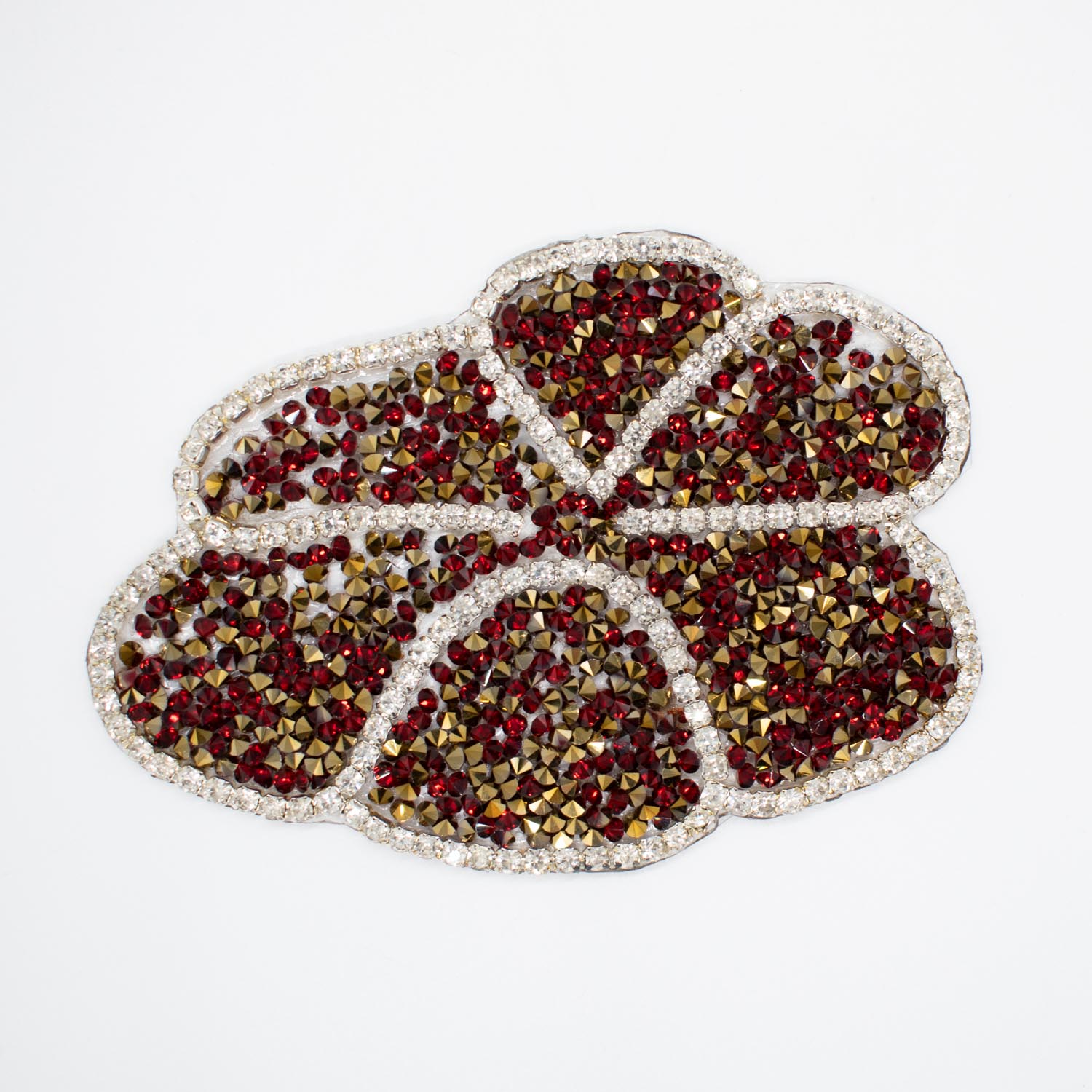 Red & Gold Diamante Flower Iron-on Motif Design-MOT-AA07 SMALL 9CM x 6CM