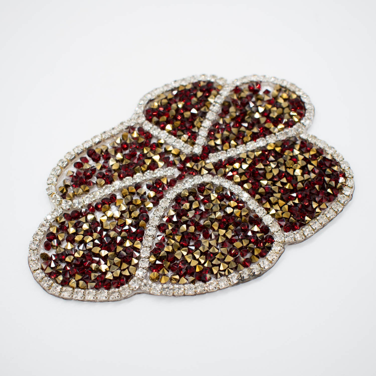 Red & Gold Diamante Flower Iron-on Motif Design-MOT-AA07 SMALL 9CM x 6CM