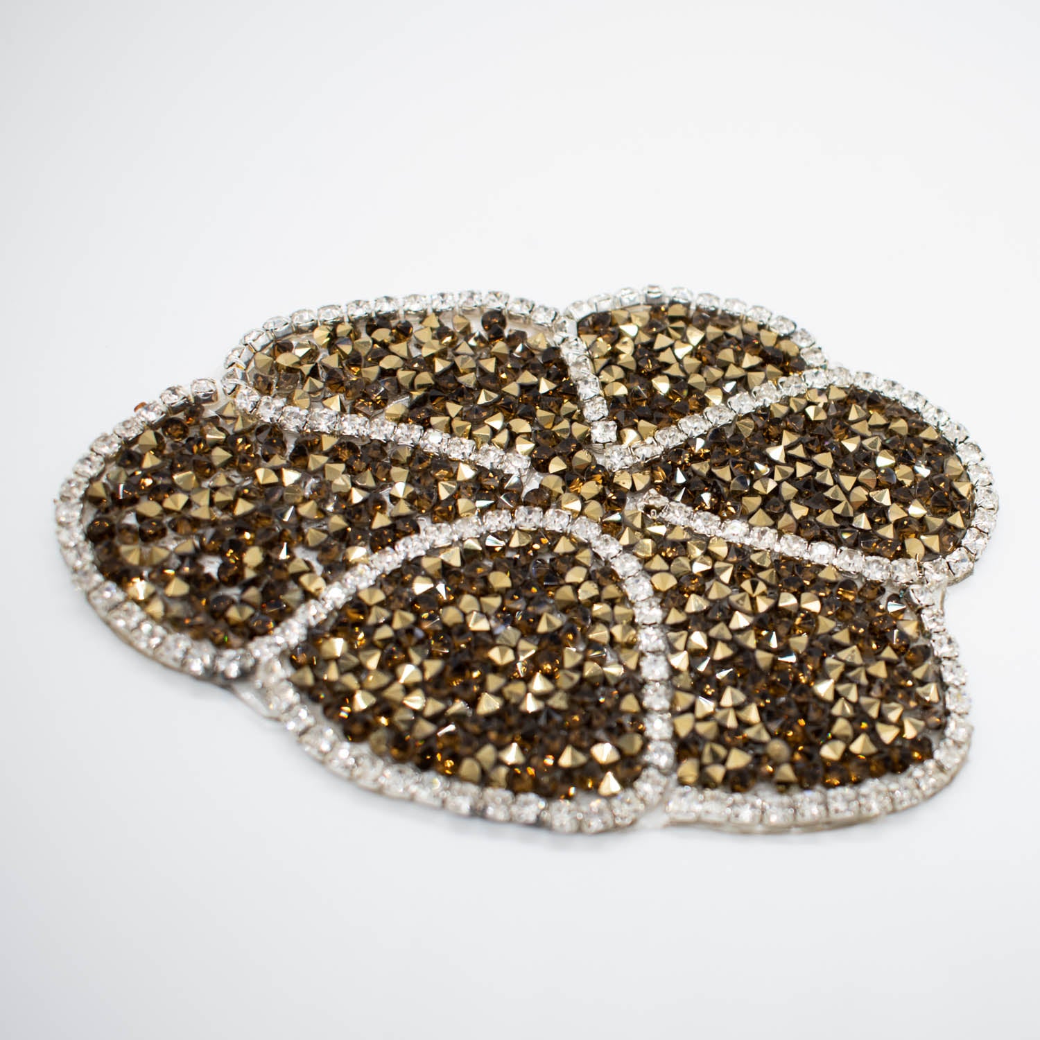 Gold Diamante Flower Iron-on Motif Design-MOT-AA07 LARGE 10.5CM x 7.5CM