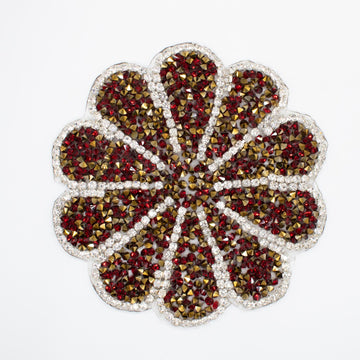 Red & Gold Diamante Flower Iron-on Motif Design-MOT-AA06 9.5CM