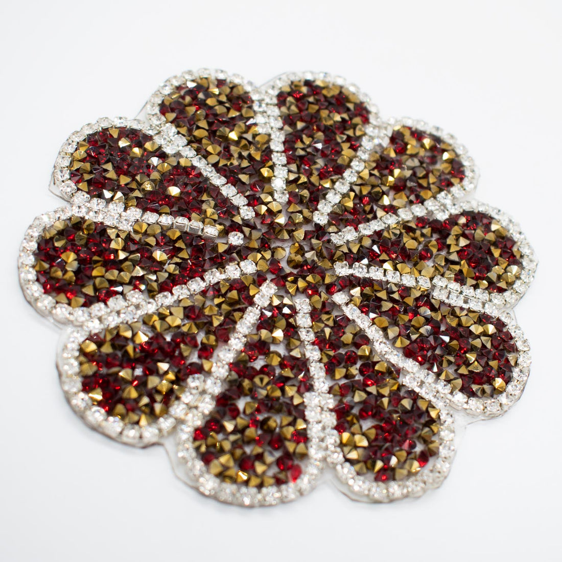 Red & Gold Diamante Flower Iron-on Motif Design-MOT-AA06 9.5CM