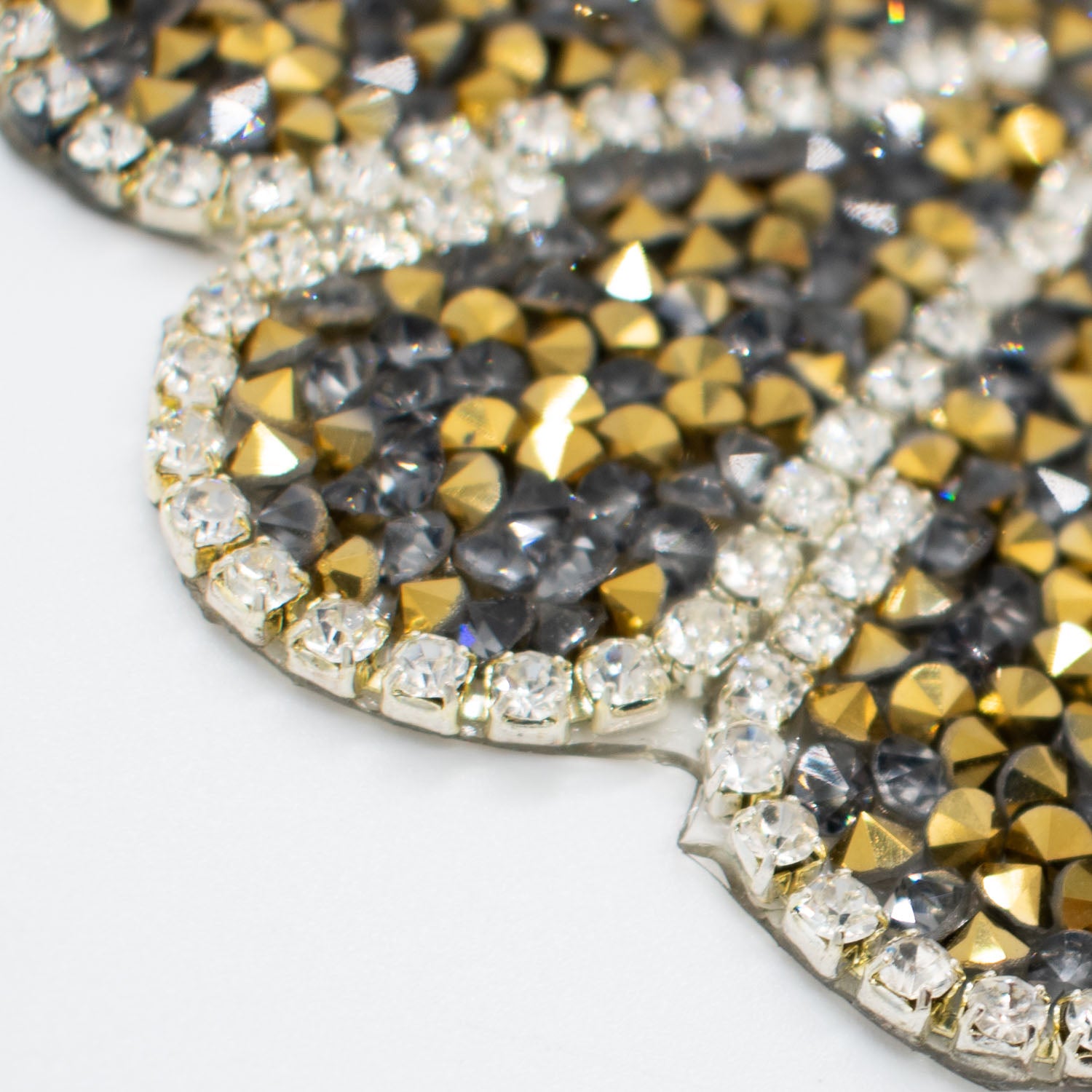 Gold & Silver Diamante Flower Iron-on Motif Design-MOT-AA06 9.5CM