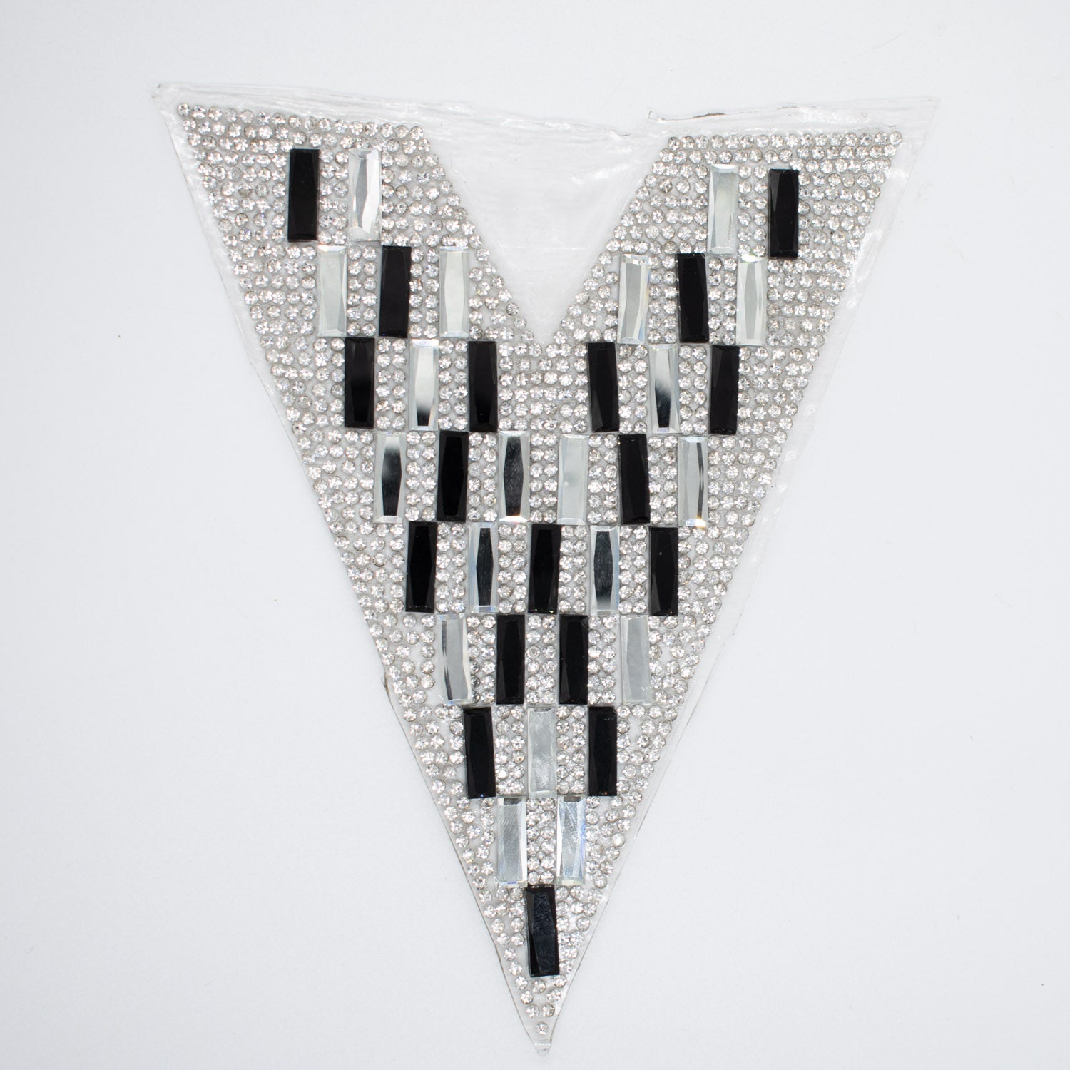 Silver & Black Diamante V Shape Iron-on Motif Design-MOT-AA04