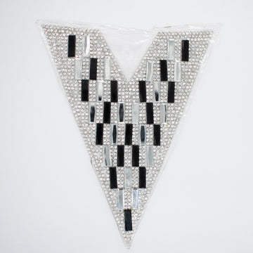 Silver & Black Diamante V Shape Iron-on Motif Design-MOT-AA04