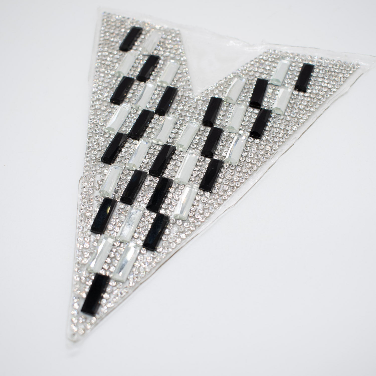 Silver & Black Diamante V Shape Iron-on Motif Design-MOT-AA04