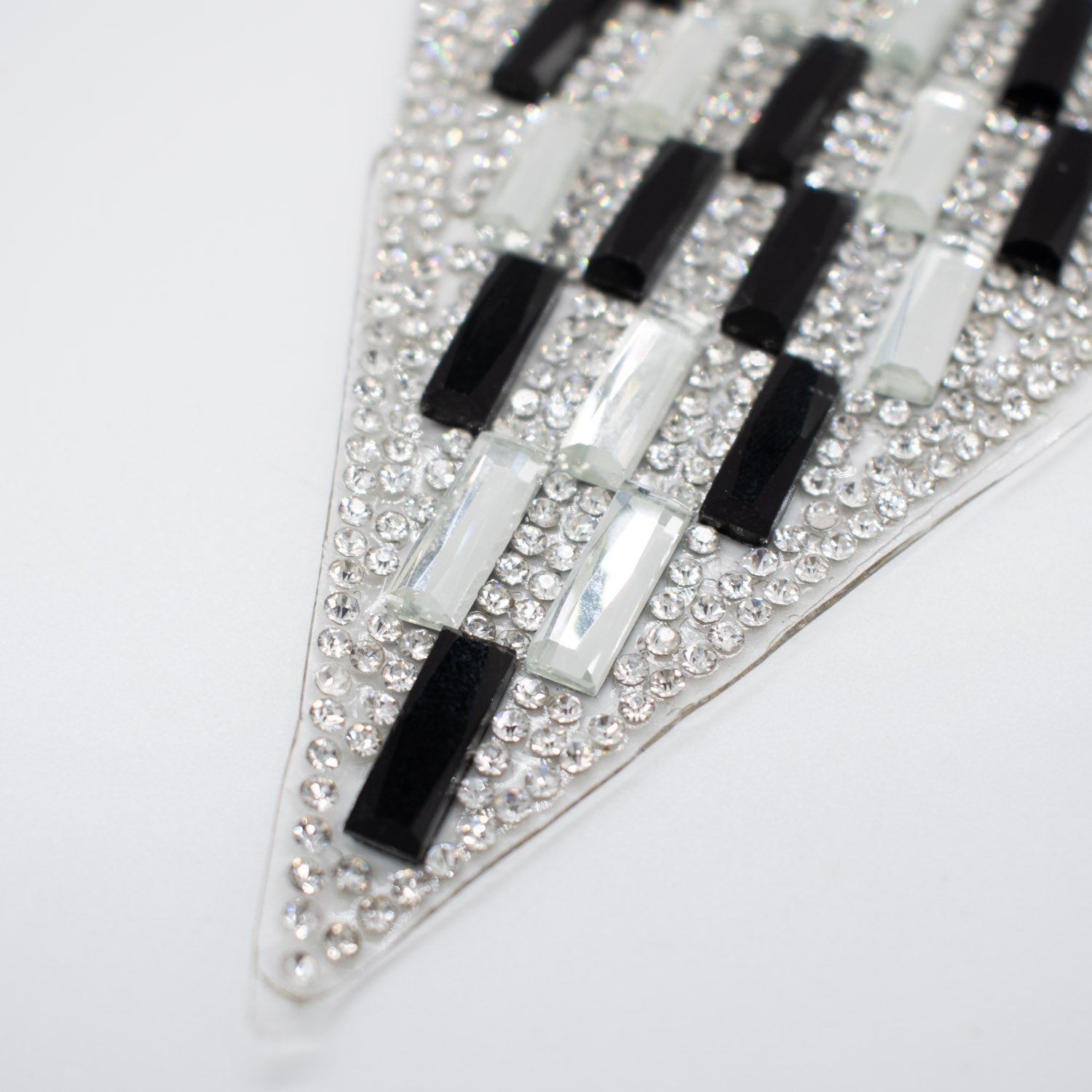 Silver & Black Diamante V Shape Iron-on Motif Design-MOT-AA04