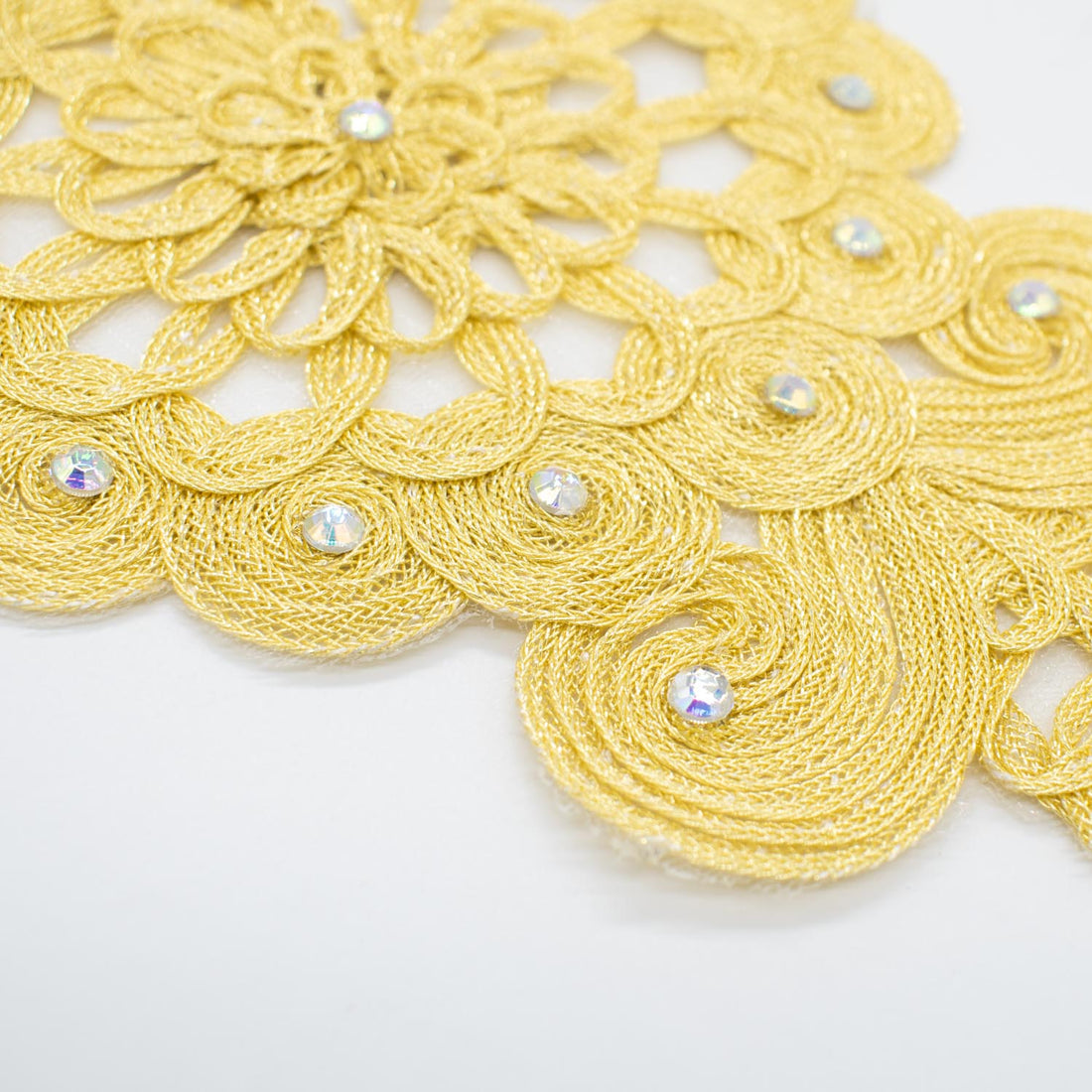 Guipure Diamante Gold Lace Applique Motif Design-MOT-I-26