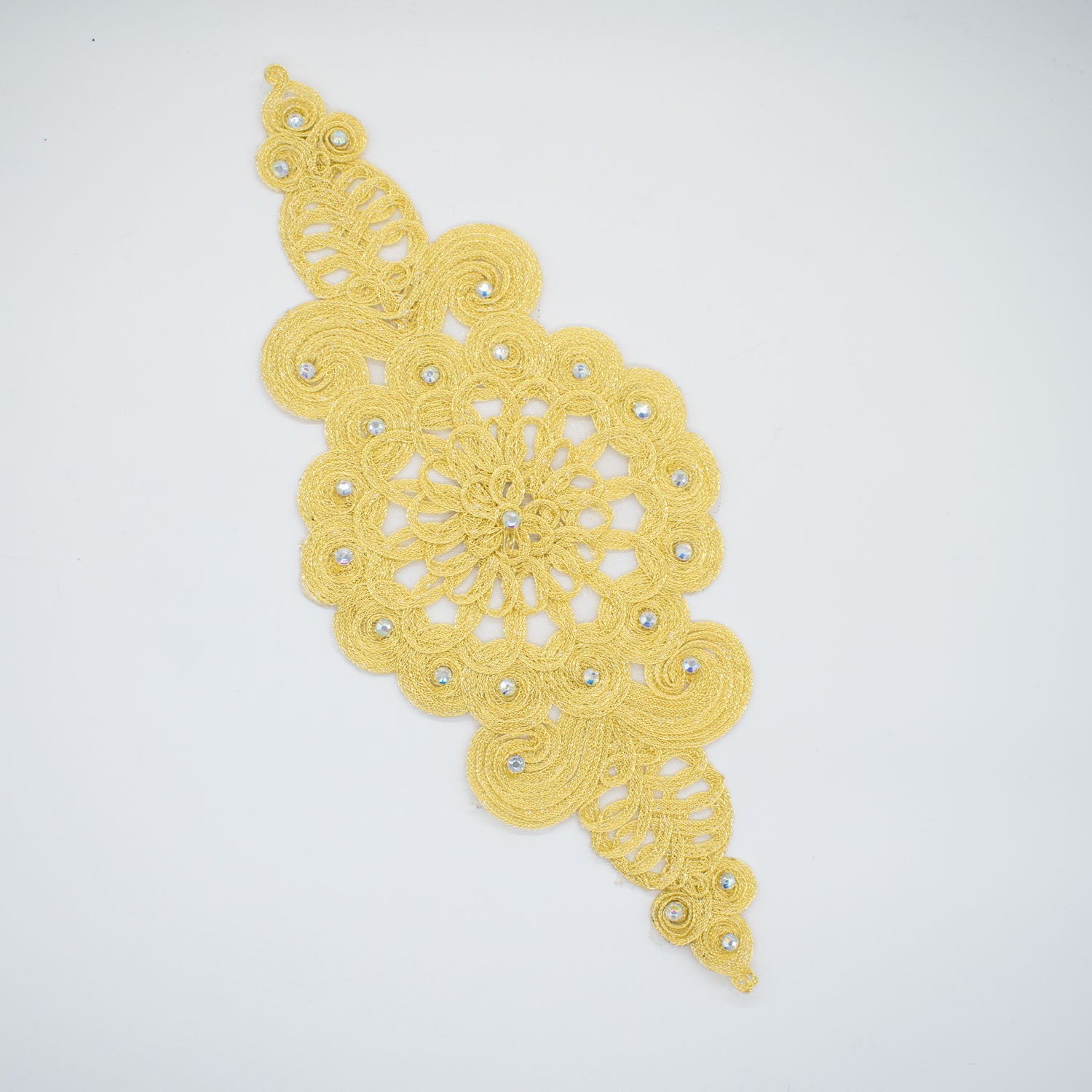 Guipure Diamante Gold Lace Applique Motif Design-MOT-I-26