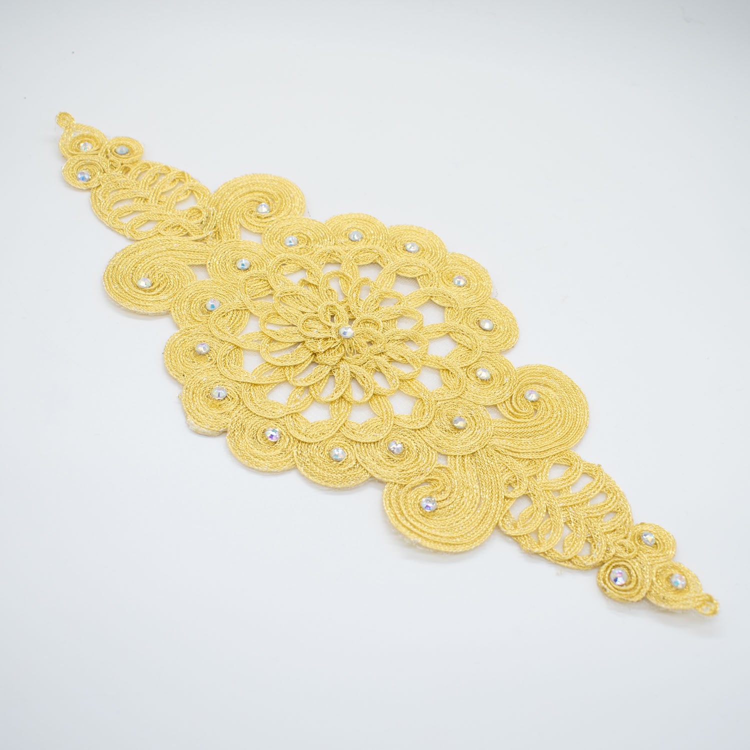 Guipure Diamante Gold Lace Applique Motif Design-MOT-I-26