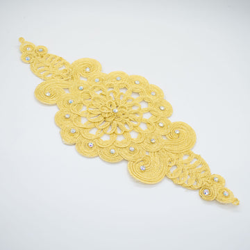 Guipure Diamante Gold Lace Applique Motif Design-MOT-I-26