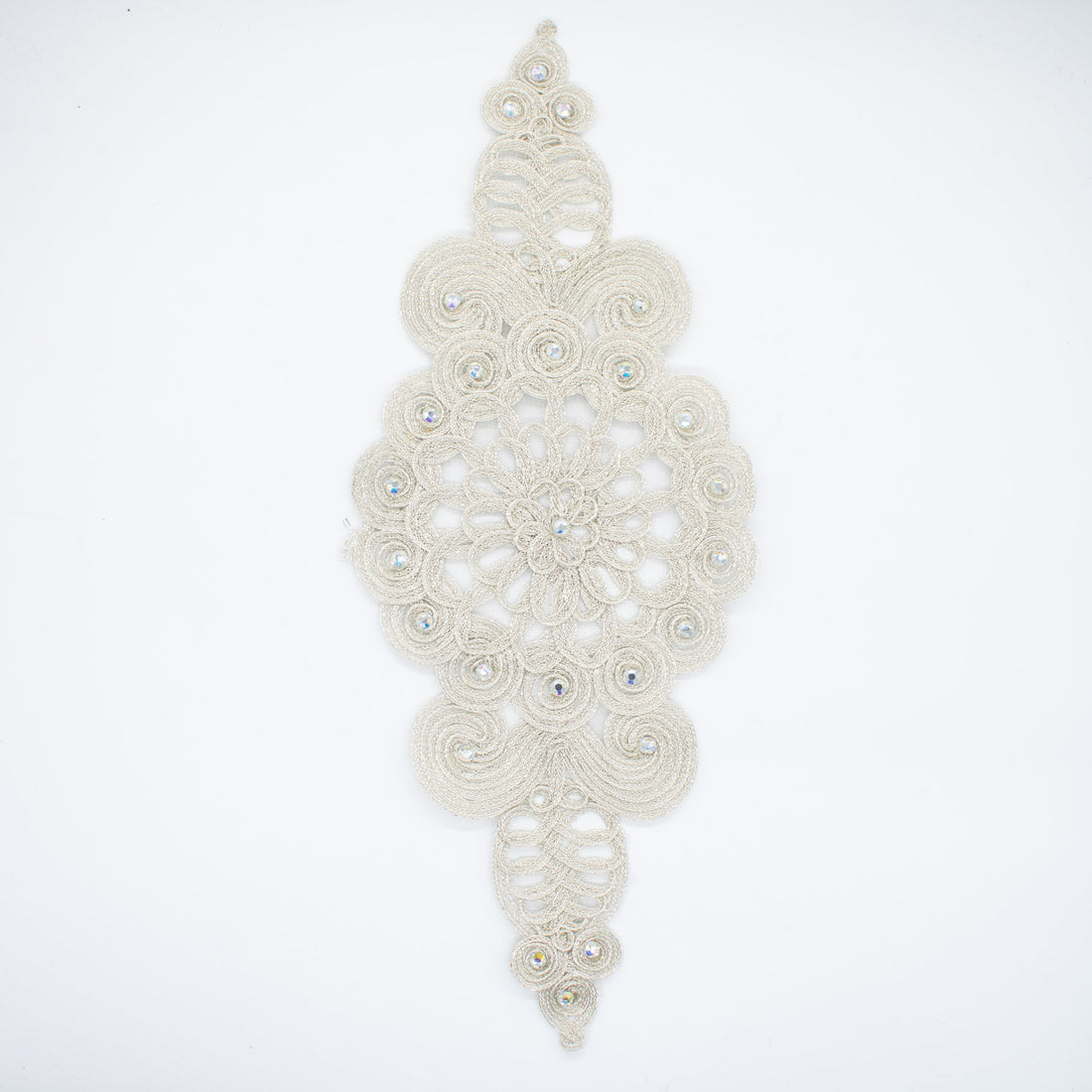 Guipure Diamante Silver Lace Applique Motif Design-MOT-I-26