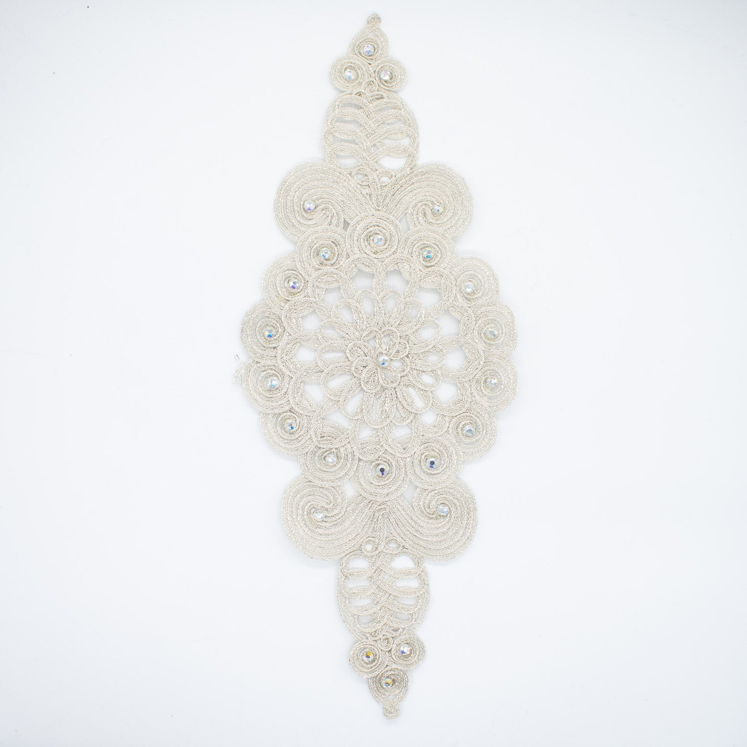 Guipure Diamante Silver Lace Applique Motif Design-MOT-I-26