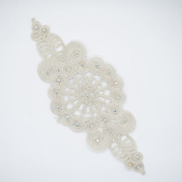 Guipure Diamante Silver Lace Applique Motif Design-MOT-I-26