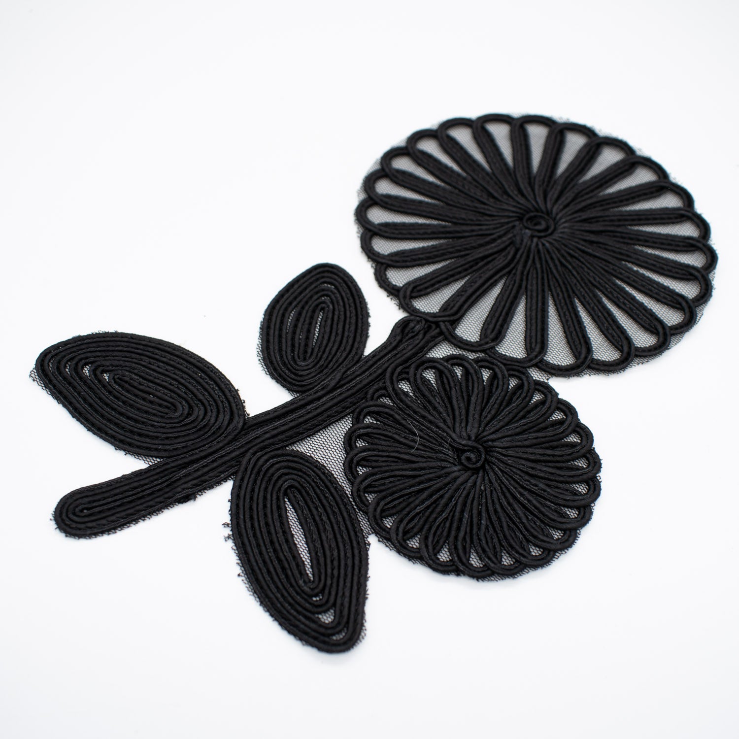 Guipure Flower Lace Black Applique Motif Design-MOT-I-30