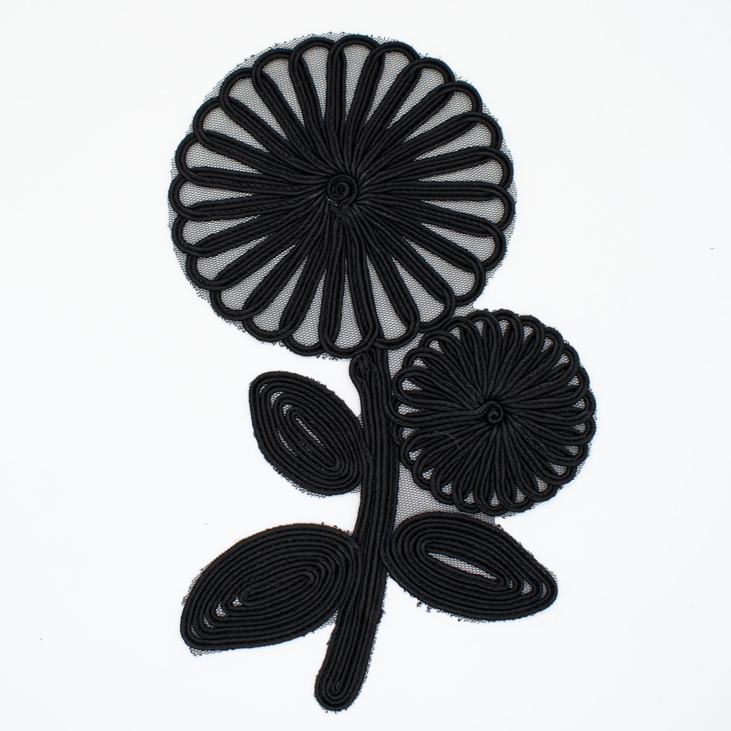 Guipure Flower Lace Black Applique Motif Design-MOT-I-30