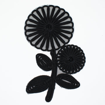 Guipure Flower Lace Black Applique Motif Design-MOT-I-30