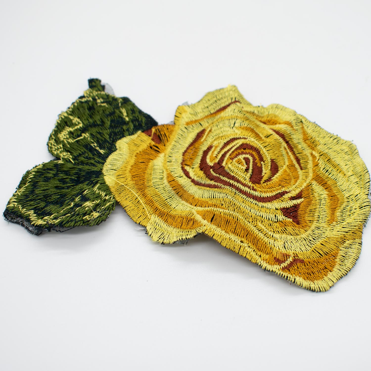Yellow Rose Flower Embroidered Applique Motif Design-I-34