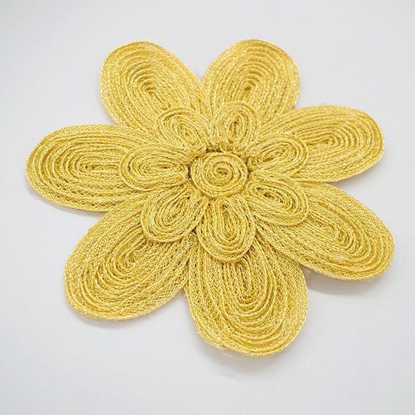 Guipure Flower Lace Gold Applique Motif Design-MOT-I-37
