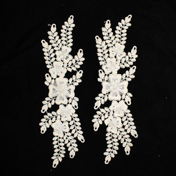 3D Flower Sequin Embroidered Ivory Applique Motif Design-MOT-I-47