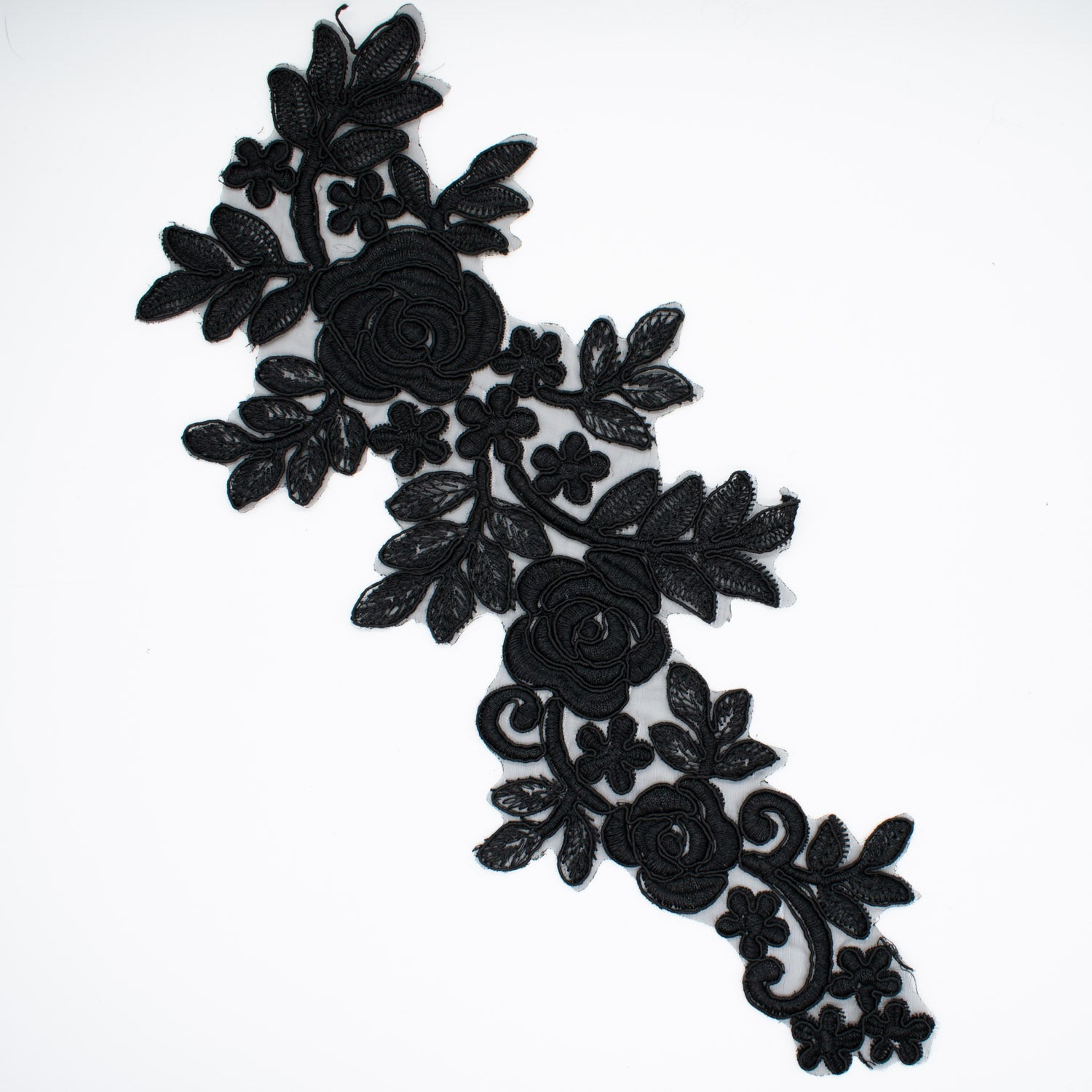 Black Flower Embroidered Lace Applique Motif Design-MOT-N