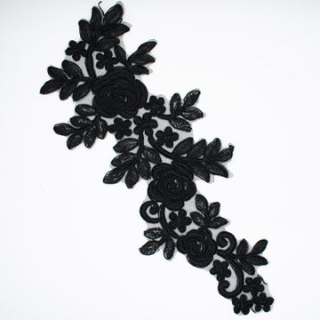 Black Flower Embroidered Lace Applique Motif Design-MOT-N