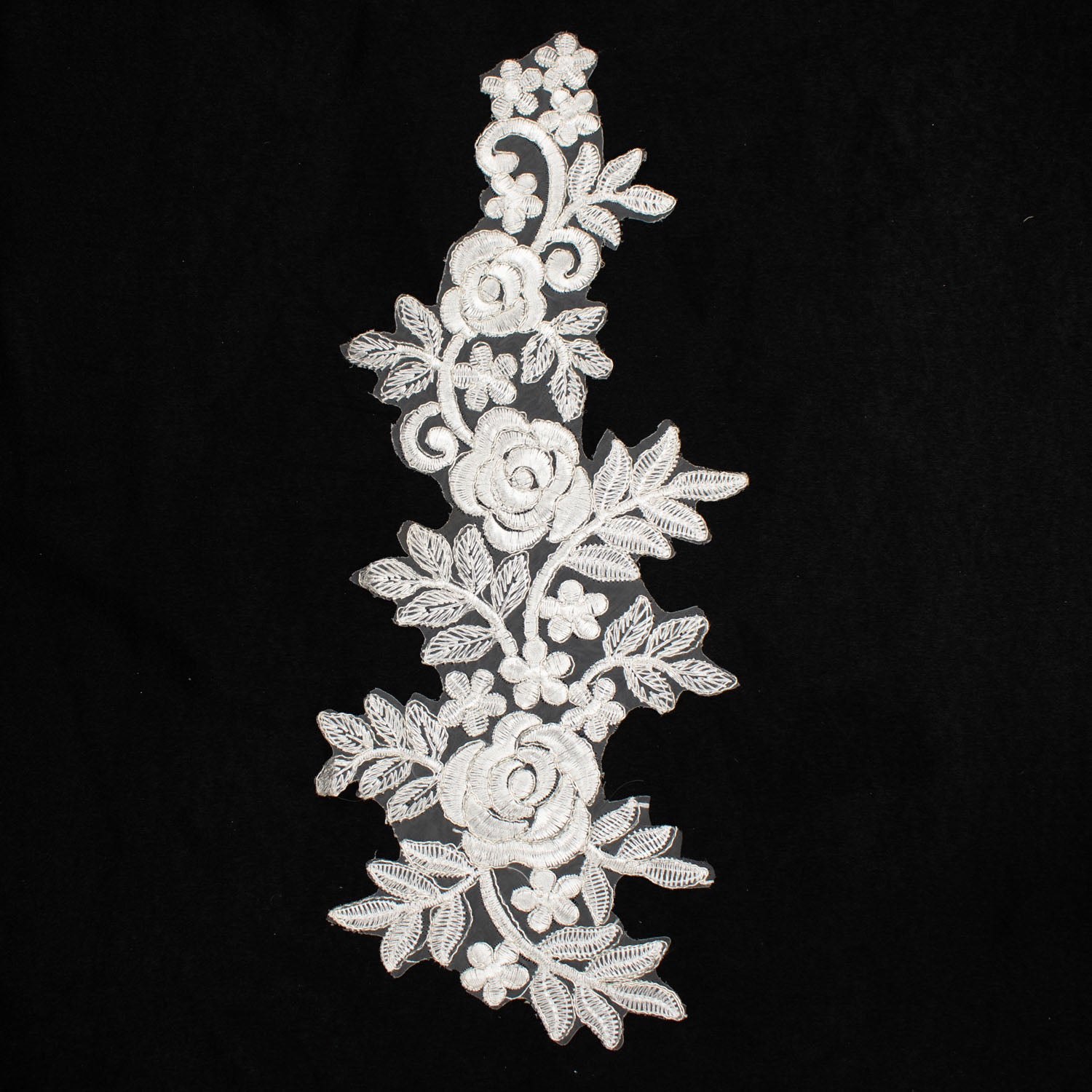 Silver & White Flower Embroidered Lace Applique Motif Design-MOT-N