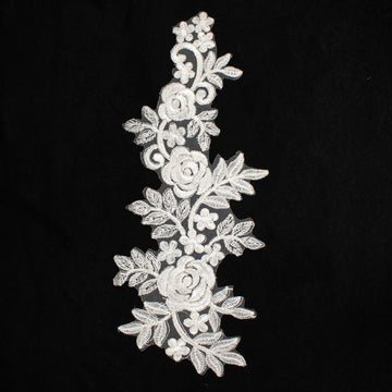 Silver & White Flower Embroidered Lace Applique Motif Design-MOT-N