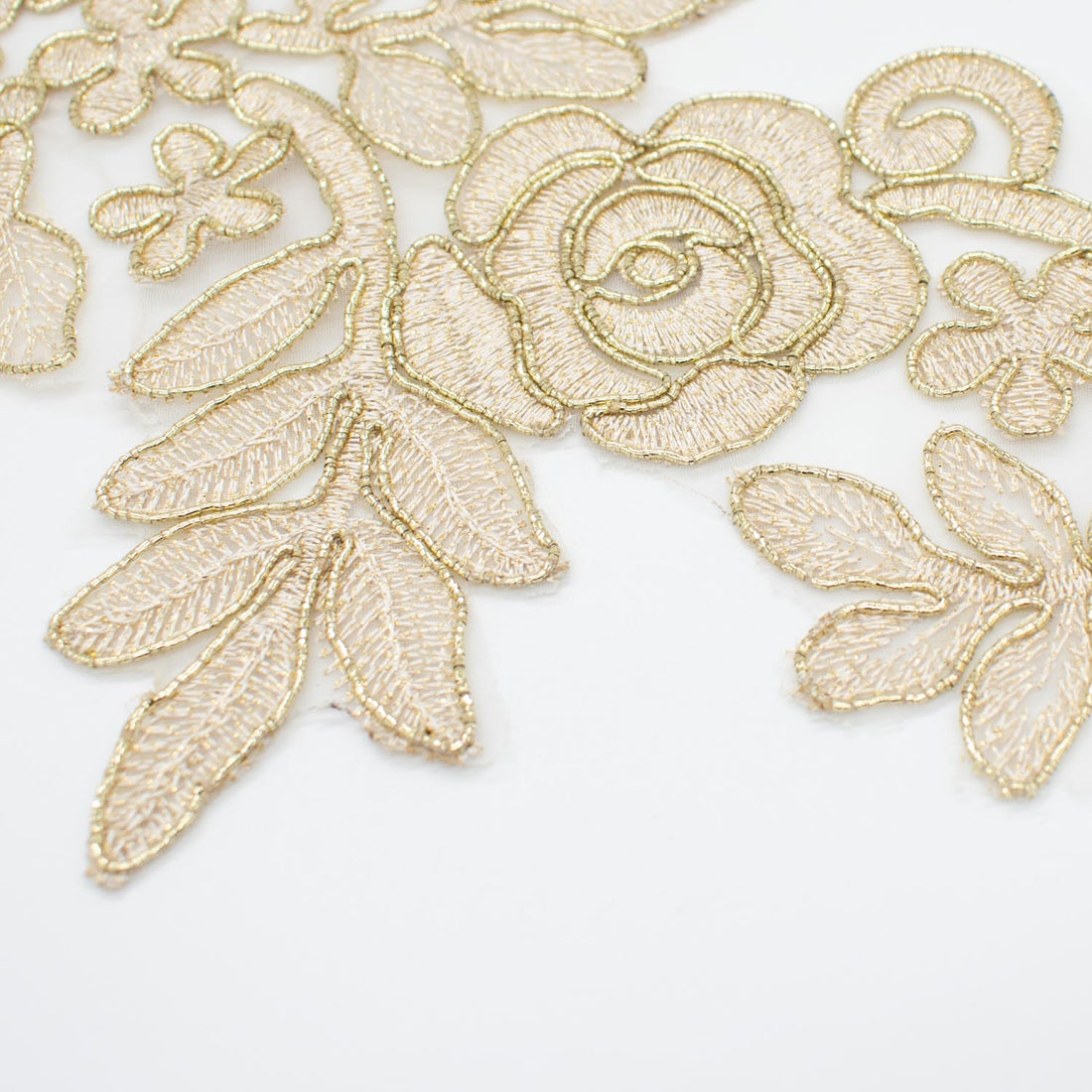 Gold Flower Embroidered Lace Applique Motif Design-MOT-N